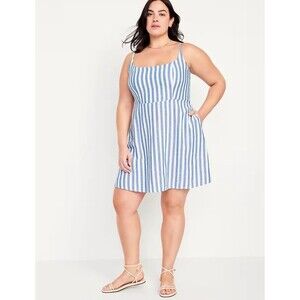 NWT Old Navy Fit and Flare Linen Blend Striped Mini Dress Petite XL Party Summer